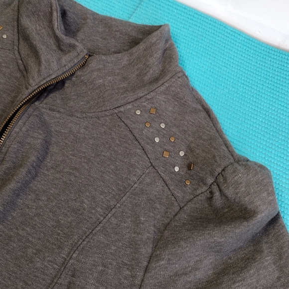 Gloria Vanderbilt Women's Studded Sweatshirt Jacket Full Zip Gray 2X - Picture 8 of 13
